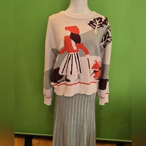 SHEIN Red and Gray Graphic Sweater